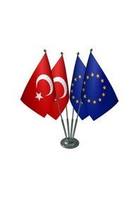 Resim Masa Üstü Avrupa Birliği Bayrağı Türk Bayrağı Dörtlü Krom Direk M 