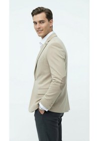 Resim Plus Scorpion Erkek Kolu Yamalı Blazer Ceket Taş Renk, İtalyan Kesim Slim Fit, Şık Tasarım Taş 