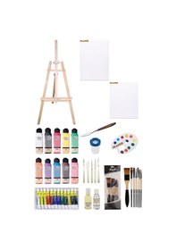 Resim Artdeco 140 ML Akrilik Boya Ve Fanart 12x12 ML Yağlı Boya Seti Ve 35 50+35x50 Tuval İkili Şövale Set 