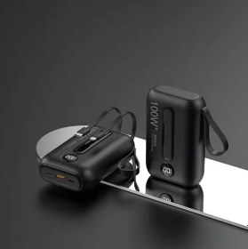 Resim 20000 Mah Powerbank Dahili Kablolu Üçlü Çıkışlı Hızlı Şarj Destekli Mini Taşınabilir Şarj Cihazı Beyaz 