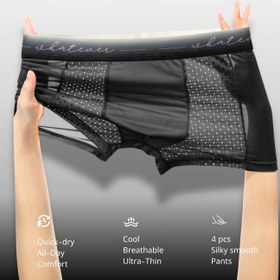 Resim 4'lü Paket Erkekler için Buz Slick Fiber Boxer Külot - Ultra İnce Nefes Alabilir Mesh Paneller, Hızlı Kuruyan Soğutma Konforu ile Şık Harf Baskılı, Tüm Şehir Uyumlu (Siyah/Koyu Gri/Açık Gri/Lacivert), Rahat İç Çamaşırı, Modern İç Giyim, Pürüzsüz Etkili İç Çamaşırı 