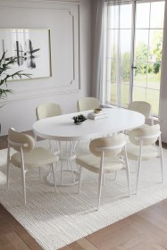 Resim Bohem Polo Mutfak Masası Takımı 6 Kişilik Beyaz 