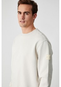 Resim Grimelange OLLIE Erkek Bisiklet Yaka Regular Uzun Kollu Nakış Detaylı Bej Sweatshirt 