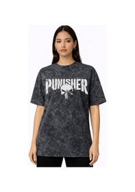Resim The Punisher Dizi Baskılı Unisex Oversize Vintage Yıkamalı Tişört Siyah 