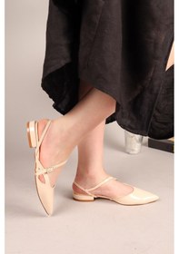 Resim Leda Çapraz Detaylı Taş Tokalı Rugan Babet Bej-7971 Bej 