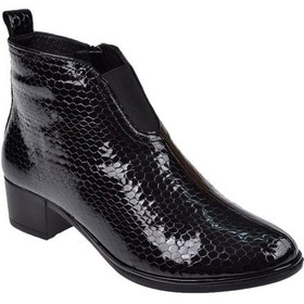 Resim Beety Hakiki Deri Alçak Topuklu Kadın Bot Bee-9115 Siyah Rugan Siyah Rugan 