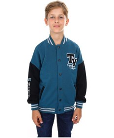 Resim Toontoy Kids Toontoy Erkek Çocuk Kolej Yaka Çıtçıt Kapama Düşük Omuz Cepli Baskılı Renk Bloklu Örme Hırka - Tk24184 Petrol Mavi 