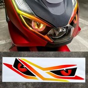 Resim 1pc 3D Şeytan Gözleri PVC Sticker, PCX160 Farı için Yansıtıcı Su Geçirmez Motosiklet Dekoru, Karikatür Tarzı Dekoratif Bisiklet Sticker 