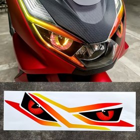 Resim 1pc 3D Şeytan Gözleri PVC Sticker, PCX160 Farı için Yansıtıcı Su Geçirmez Motosiklet Dekoru, Karikatür Tarzı Dekoratif Bisiklet Sticker 