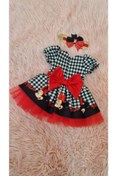 Resim NA ADDESIGN Kareli Mickey Mouse Baskılı Kırmızı Tüllü Kabarık Elbise 