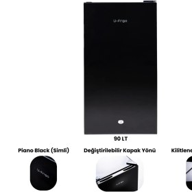 Resim U-Frigo 90 Lt 12-24v Marin/Karavan Kompresörlü Buzdolabı Temperli Cam Kapak Limited Edition Siyah 