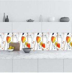 Resim Mutfak Tezgah Arası Folyo Fayans Kaplama Folyosu Çiçek Çizim 