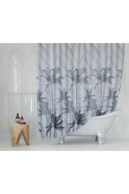 Resim Tropikhome Duş Perdesi-palmiye Desen Banyo Perdesi, 180x200cm Tek Kanat Duş Perdesi 12 Adet C Halka Hediyeli 