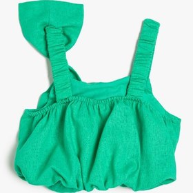 Resim Kız Bebek Askılı Crop Atlet Keten Karışımlı Fiyonk Detaylı 