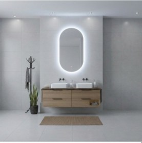 Resim 50x89 Cm Modern Oval Led Banyo Aynası Dokunmatik, Dim Edilebilir, 6500k Beyaz Işık Beyaz 