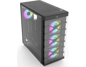 Resim PowerBoost PB-GR222BB USB3.0 Full Siyah Tempered Glass 7xARGB Fanlı kasa (PSU Yok) (JBST-PBGR222BB) 