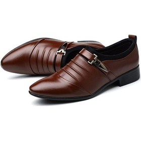 Resim Luckydog Erkek Takım Elbise Deri Sivri Burun Oxfords Kahverengi, Deri Ayakkabı Kahverengi 