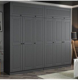 Resim Kale 6 Kapaklı 4 İç Çekmeceli Dolap Ve Yüklük Antrasit Mebran İlkbahar 255cm Antrasit 