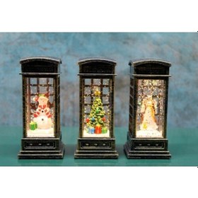 Resim Telefon Kulübeli Işıklı Kar Küresi Siyah Tasarım 