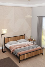 Resim Metalia Gm 305 Modern Çift Kişilik Ahşap Metal Siyah Ceviz Karyola 160x200 