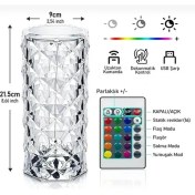 Resim Kristal Elmas LED Dokunmatik Şarjlı Kumandalı Masa Lambası Rgb 