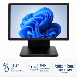 Resim Grandstarr TM156M 15.6'' FHD Endüstriyel Dokunmatik Monitör - HDMI ve VGA Haberleşmeli 