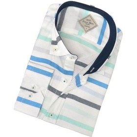 Resim Pamuklu Uzun Kollu Mavi Çizgi Bloklu Erkek Gömlek Slim Fit Kalıp -9861 Mavi 