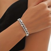 Resim Buzlu Parlak Rhinestone Küba Zincir Bilezik Bling Bling Hip Hop Tarzı Çinko Alaşımlı El Zinciri 