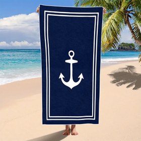 Resim 1 Adet Büyük Çapa Tasarımlı Plaj Havlusu - Süper Emici, Hızlı Kuruyan, Hafif Mikrofiber, Lacivert Beyaz Çapa ve İp Kenarlığı ile - Sauna, Yoga, Seyahat ve Plaj Günleri için Mükemmel - Noel veya Sevgililer Günü Hediyesi, Yoga Aksesuarı | Basit Şık Stil 