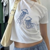 Resim Kadın H/Skinny Fit Crew Neck Kısa Kollu Anime Renk Bloklu Kazak T-Shirt Üst 