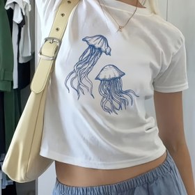 Resim Kadın H/Skinny Fit Crew Neck Kısa Kollu Anime Renk Bloklu Kazak T-Shirt Üst 