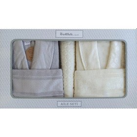 Resim Aile Bornoz Seti Krem - Gri %100 Pamuk Krem 