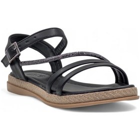 Resim Kaygısız Yan Atkılı Taşlı Kadın Sandalet Siyah 