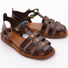 Resim Dgn 306 Kadin Bilekten Bağlama Boncuklu Sandalet Koyu Kahve 