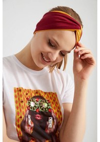 Resim Butik Tasarım Kadın Bandana Saç Bandı, Ekstra Yumuşak, Esnek, Doğal, Pamuklu Penye - Tek Ebat / Hardal-vişne Hardal-vişne 