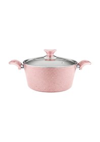 Resim 24 Cm Granit Derin Tencere Cam Kapak - Pembe Pembe 