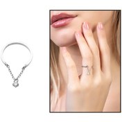 Resim Zirkon Taşlı Zincirli Silver Renk Free Size 925 Ayar Gümüş Kadın Tektaş Yüzük 
