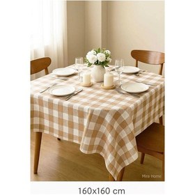 Resim Fiber Kareli Masa Örtüsü Sofra Bezi Ekose Desen 160x160 Cm Bej Çok Renkli 