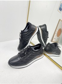 Resim Günlük Erkek Ayakkabı İçi Dışı Hakiki Deri Casual Lastik Bağcıklı Beyaz Tabanlı Comfort Sneaker 5040 Siyah 