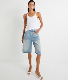 Resim Koton Bermuda Kot Şort Düz Kesik Paça Cepli Pamuklu Açık İndigo 4sal40241md Açık İndigo 