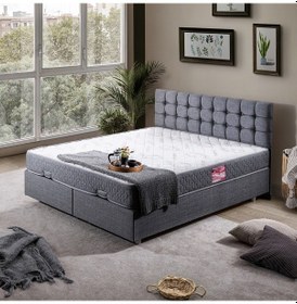 Resim Venedik Çift Kişilik Baza Başlık Letto Yatak Seti - Gri 180 x 200 