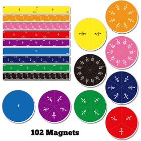 Resim TRONMAG 102 parça Manyetik Kesir Seti - EVA Gökkuşağı Fayansları ve Daireleri, Çocuklar için Sayma ve Matematik Manipülatifleri 