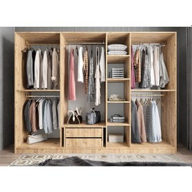 Resim Harika 7 Kapaklı Dolap Gardırop Çam Füme - Montaj Dahil 