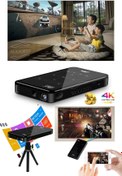 Resim RUGGED 4K Ultra HD Mini Seyahat Projektörü Ev Ofis Toplantı Sunum Sinema Oyun Tripotlu HDMI Bluetooth WiFi 