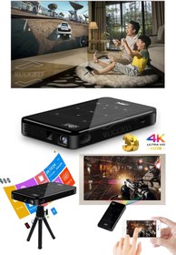 Resim RUGGED 4K Ultra HD Mini Seyahat Projektörü Ev Ofis Toplantı Sunum Sinema Oyun Tripotlu HDMI Bluetooth WiFi 
