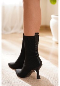 Resim Aycan Shoes Kadın Siyah Triko Çizme İnce Topuklu Sandy Çizme 001 