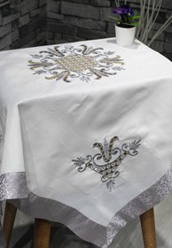 Resim Çeyiz Diyarı Lale Nakışlı Fiskos Krem Gri 100x100 Cm 