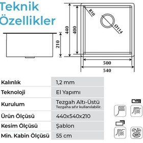 Resim Crauf Stella 4454 Pvd Bakır 50x40 El Yapımı Paslanmaz Çelik Mutfak Eviyesi Bakır 