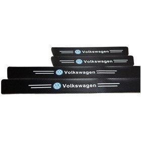 Resim Volkswagen Logolu Karbon Kapı Eşiği Koruyucu Bant Folyo 4'lü Set 