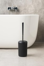 Resim Şık Akrilik Modern Çizgili Tuvalet Fırçası ve Kutusu - Klozet Fırçası ve Kutusu (Siyah) 